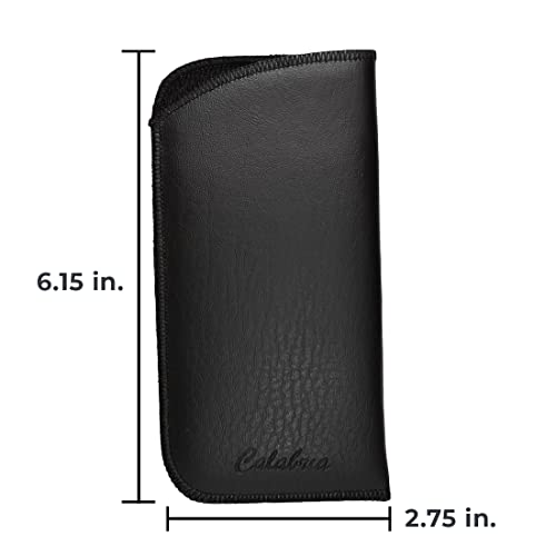Image of Calabria Slim Faux Leather Eyeglass Case Soft Slip-In Design [Black & Brown without Clip - 2 Pack] | Compact Protective Pouch | Soft Case for Glasses | Lightweight Sunglass Storage