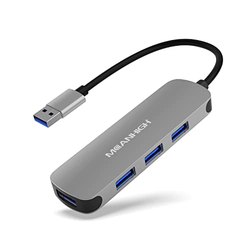 MEANHIGH USB 3.0 Hub, 4 Port USB Hub for Laptop Multiport Splitter for Computer USB Port Expander for macbook pro iMac HP,Dell, Asus, PC, Flash Drive, Mobile HDD