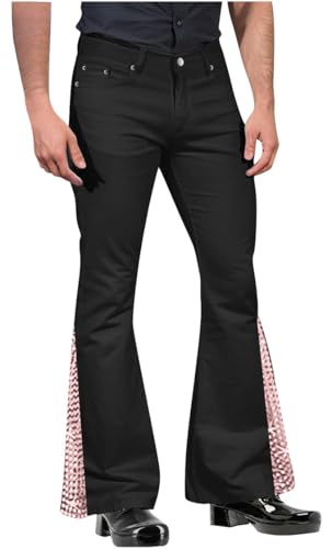 Men's Vintage Casual Flared Pants Classic Stretch Fit Button Bell Bottom Denim Jeans Skinny Straight Leg Trousers