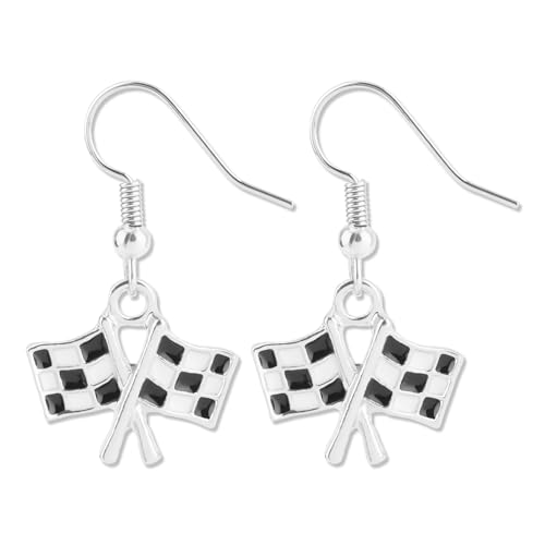 Checkered Flag Drop Earrings, Black and White Checkered Dangle Earrings for Women Race Plaid Charm Earring Racing Earrings Race Day Gifts Race Car Earrings Jewelry For Racers Racing Fans