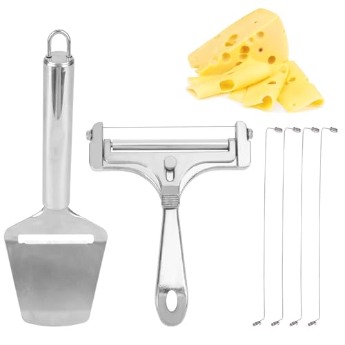 Juego de Cortador Queso y Pala para Queso, Cortador Mano Ajustable con 4 Alambres Adicionales para Cheddar Gruyere y Mozzarella Herramienta de Cocina Cortar Lácteos