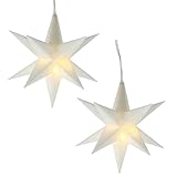 Bada Bing 2er Set LED 3D Stern Weiß mit Timerfunktion zum Hängen Ø Ca. 12 cm Weihnachtsstern mit 12 Zacken Warmweißes Licht Zuleitung 3m Dekostern Weihnachten Deko Advent 00