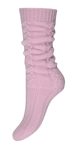 Pure Cashmere Cable Knit Bed Socks for Women Made in Scotland (Soft Pink)