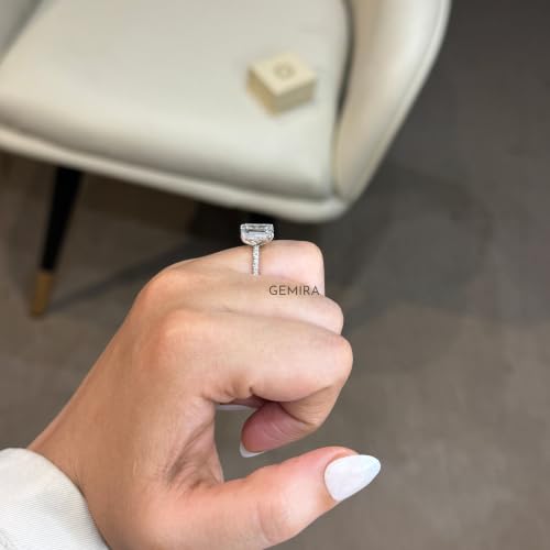 Image of Pure 925 Sterling Silver Emerald Cut Ring for Women Engagement Ring | Pure 925 Sterling Silver, 5A Quality CZ, BIS Hallmarked, Branded Packaging, Pave Setting