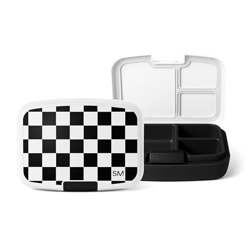 Image of Simple Modern Porter Bento Lunch Box | BPA Free, Leak-Resistant, Dishwasher Safe | Lunch Container for Girls, Boys, Toddlers, Kids, Adults | 3 Compartments, Black and White Checkmate