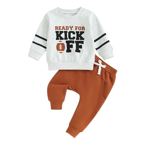 Image of SHIBAOZI Infant Baby Football Outfit Toddler Baby Boy 2 Pieces Pants Set Ready for Kick Off Letter Print Winter Fall Clothes