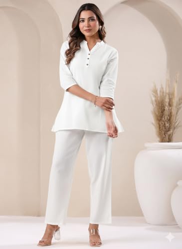 Image of Co Ord Set for Women Stylish Pure Cotton Airy Linen Lounge Wear Kurta Coord Set for Women | Regular Fit Solid Summer Kurti Set Casual, Travel, Office Formal Wear