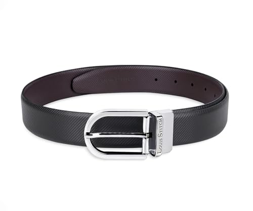 Image of LOUIS STITCH Men's Reversible Brown and Black Italian Leather Belt with Chrome Buckle (Prague STCH)