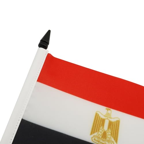 Image of Egypt Table Flag 4'' x 6'' - Egyptian Desk Flag 15 x 10 cm - Black plastic stick and base - AZ FLAG