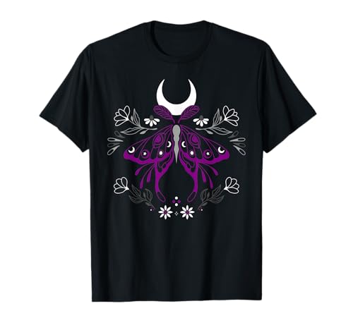 Asexual Pride Mystische Motte mit Blüten und Mondsichel T-Shirt