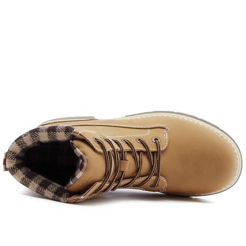 Image of COTTIMO Snow Hiking Winter Boots for Women - Casual Brown Combat Work Boot - Non-slip Fur-Lined Ankle Boots - Fashion Boots Waterproof Leather Shoes