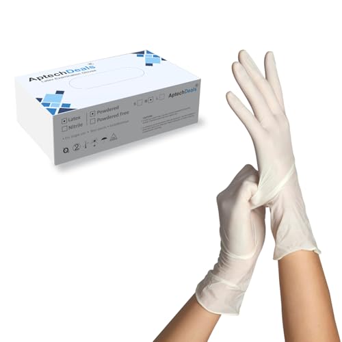 ApTechDeals Latex Medical Examination Disposable Hand Gloves, White, Medium, 100 Piece