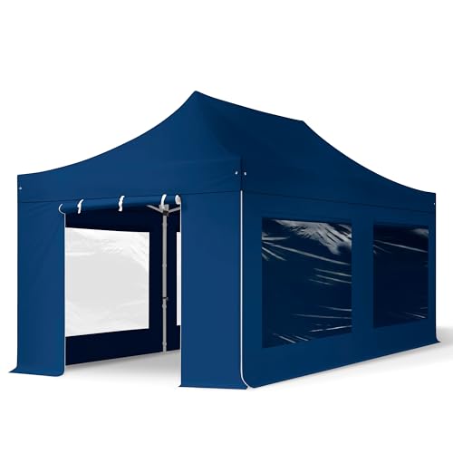 TOOLPORT Faltzelt Professional 3x6 m - mit 4 Seitenteilen (Panoramafenster) Faltpavillon ALU Pavillon Partyzelt blau