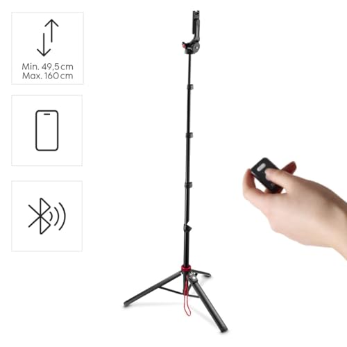 Hama Trépied 14 pouce Hauteur de travail=49.5 160 cm avec dragonne Bluetooth avec support pour smartphone - vue 3