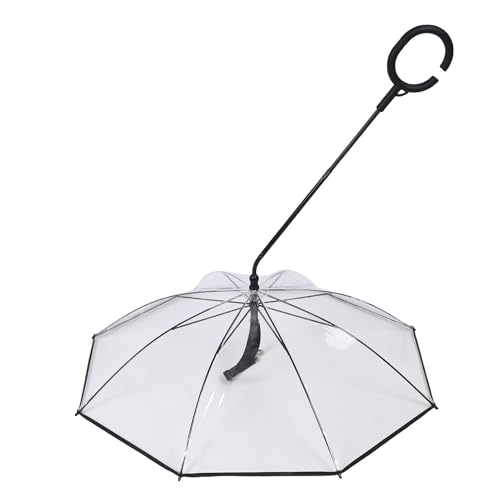 Topiky Parapluie Transparent pour Animaux de Compagnie avec Laisse, Design en Forme de C, 27,56 Pouces de Diamètre, Parapluie de Pluie pour Chien, Poignée Confortable pour la Marche en Plein Air