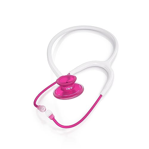 Image of MDF Instruments, Acoustica Lightweight Stethoscope for Doctors, Nurses, Students, Home Health Use, Adult, Dual Head, White Tube, Pink Alloy Chestpiece-Headset, MDF747XPPA29