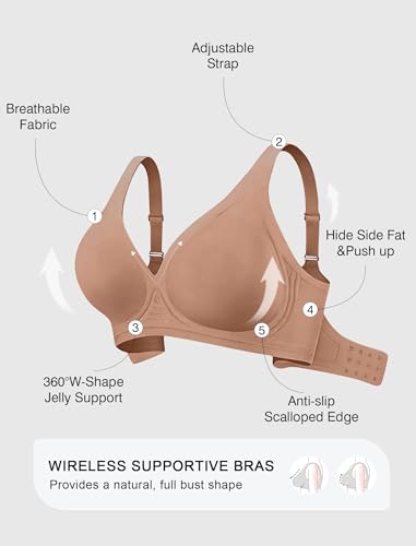 Image of Deep V Wireless Jelly Bras for Women Push Up Bralette Seamless No Underwire Support T-Shirt Comfort Plunge Full Coverage