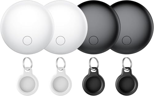 Image of Air Tracker Tags 4-Pack, Item Finders Work for Apple Find My APP(iOS Only) Tracker Tags for Keys, Luggage, Backpack etc,Replaceable Battery Last 1 Year, IP67 Waterproof Round Tag with Holder Keychain