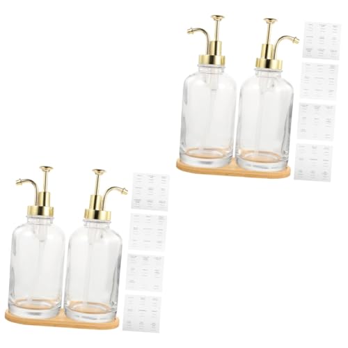 FOMIYES 2 Juegos Botella De Loción De Vidrio Jarabe para Cafe Jarabes De Cafe Automático Botella Dispensadora De Jarabe De Café Botellas Bomba Cafetería Verter Líquido De Madera Golden