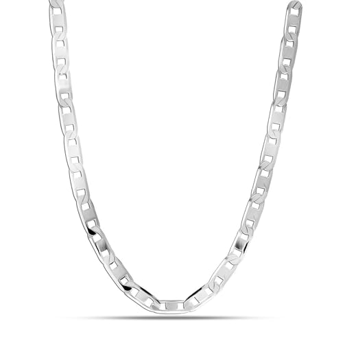 Image of TRUESILVER ACPL Solid 925 Sterling Silver Italian 3 MM, 4 MM Diamond-Cut Solid Flat Mariner Link Chain Necklace for Women Men with Lobster Clasp (20, 22, 24 Inches)