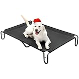 pettycare Elevated Outdoor Dog Bed - Dog Cots beds for Large Dogs XL, Waterproof Raised Dog Bed Easy to Assemble, Cooling Elevated Dog Bed with Teslin Mesh, Durable, Non Slip, Up to 85 lbs,Black