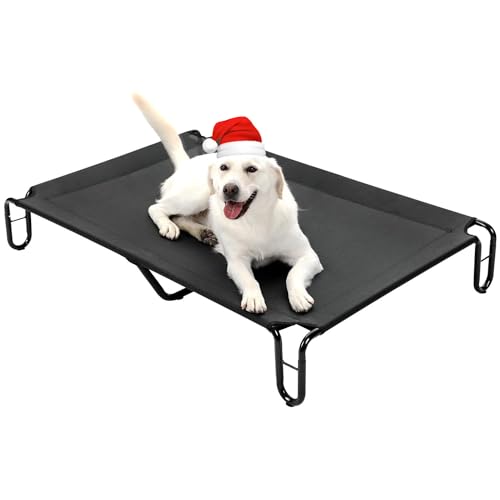 pettycare Elevated Outdoor Dog Bed - Dog Cots beds for Large Dogs XL, Waterproof Raised Dog Bed Easy to Assemble, Cooling Elevated Dog Bed with Teslin Mesh, Durable, Non Slip, Up to 85 lbs,Black