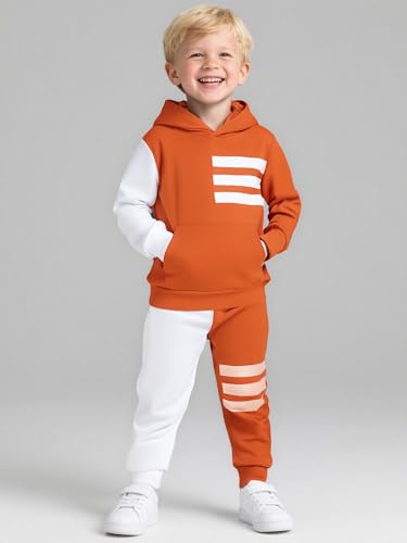 Image of Size 2-6 Years Toddler Boys Clothes Color Blocking Hoodie and Casual Pants 2Pcs Kids Boys Fall Winter Outfits Set