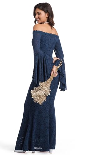 Image of HOYISHION Women's Off The Shoulder Floral Lace Maxi Dress White Bridesmaid Wedding Party Maternity Photoshoot Long Dresses