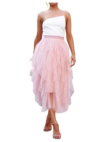 Women's Layered Mesh Tulle Skirt High Waist A Line Tutu Petticoat Midi Skirts