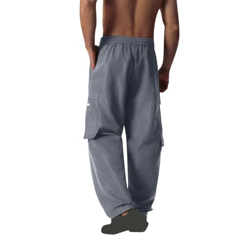 Men's Cargo Pants Drawstring Lightweight Stretchy Elastic Waist Casual Pants Running Sports Trousers Flap Pockets3