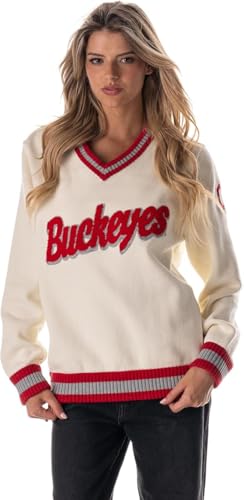 Ohio State Buckeyes NCAA Officially Licensed Premium Jacquard V-Neck Sweater Medium Cream