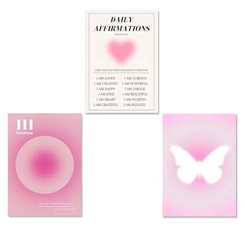 3er Set Rosa Farbverlauf Aura Nummer Wandbilder Bunt Körniger Farbverlauf Leinwand Ästhetische Rosa Schmetterling Inspirierende Zitate Leinwand Bilder für Schlafsaal Teen Mädchen Zimmer Deko (20x30cm) 3er Set Rosa Farbverlauf Aura Nummer Wandbilder Bunt Körniger Farbverlauf Leinwand Ästhetische Rosa Schmetterling Inspirierende Zitate Leinwand Bilder für Schlafsaal Teen Mädchen Zimmer Deko (20x30cm)