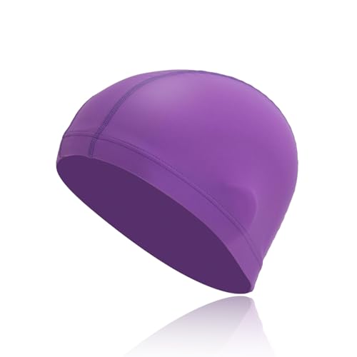 Nevoluxer Bonnet Piscine – Bonnet de Bain Enfant en Tissu Doux Violet | Bonnet de Piscine Enfant pour Cheveux Longs (Violet)