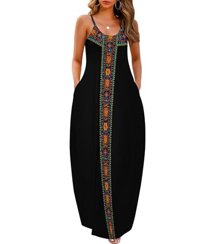 Image of Wolddress Womens Maxi Dress with Pockets 2026 Casual Strap Plus Size Loose Plain Long Office Summer Beach Travel Dresses S-5X