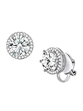 FindChic Sparkling Birthstone Clip On Earrings for Women, Silver Plated Round Stud Earrings Cubic Zirconia Non Pierced Studs, April/Diamond Birthday Jewelry Gift for Mother, Dance