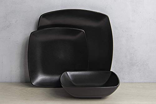 Creative Tops Rabe Schwarz 12-teiliges Geschirr Set, modernes Tafelservice, quadratisches Teller Set und Schüsseln, Schwarz Keramik, Service für 4 - Image 5