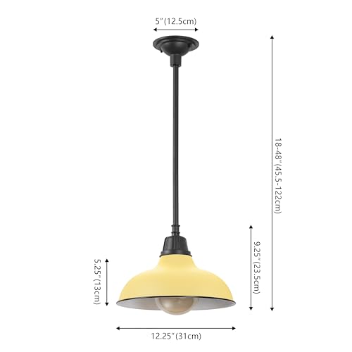 Image of JONATHAN Y Jasper 1-Light Farmhouse 12.25 inch Metal Pendant, Matte Yellow | Indoor Outdoor Use, Rustic Vintage Dome Shade, Adjustable Height, Kitchen Island Porch Entryway, LED Bulb Included