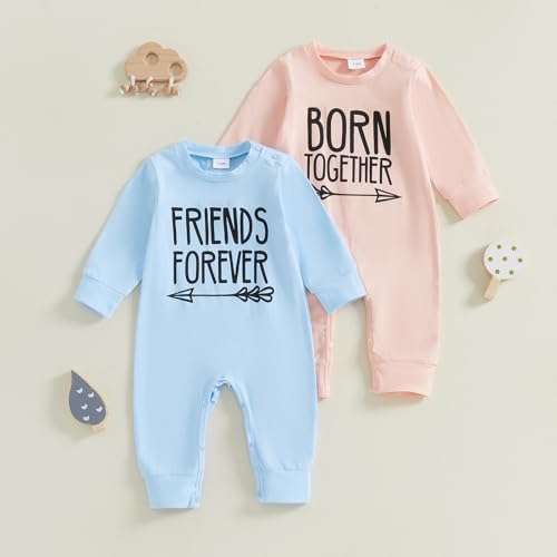 Newborn Baby Twins Matching Outfits Baby Girl Boy Born Together Friend Forever Romper Jumpsuit Bodysuit Fall Clothes3