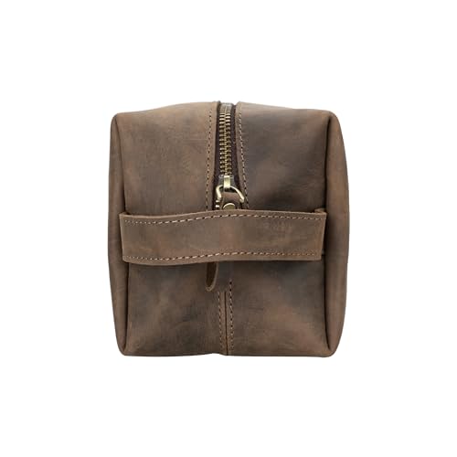 Lev Leather %100 Hakiki Deri Makyaj Çantası, Kişisel Bakım Çantası, Makyaj Çantası, Taşıma Saplı Tuvalet Çantası, Banyo Çantası, Kişisel Hijyen Kiti, Seyahat Kiti (Ceviz, X-Large)