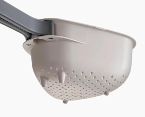 Image of Beige Colander - Folding Handle for Space Saving, Perfect for Rinsing Vegetables, Pasta, Berries, Grains - Compact Kitchen Strainer (1 Pcs) (Small)