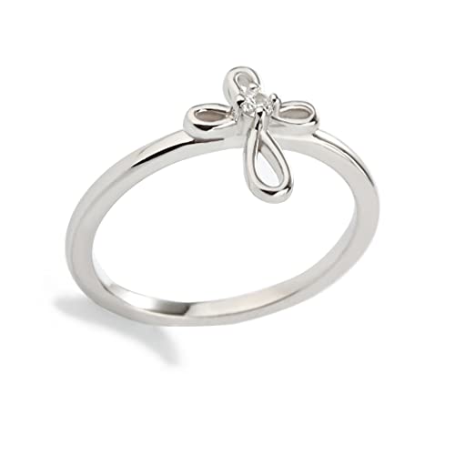 Precious Pieces Sterling Silver Baby Ring with Cross for Baptism, Christening, Dedication, First Communion Gift for Babies, Toddlers, Goddaughter, or Little Girls2