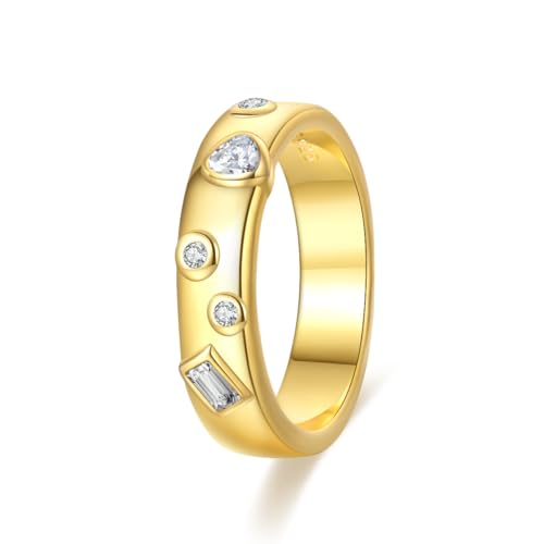 KUNSIR 925 Silver Cubic Zirconia Ring Size 7-9 Wedding Band Sterling Silver Eternity Ring Modern Style