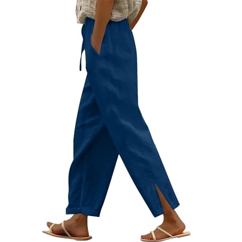 Women Linen Pants 2025 Wide Leg Casual Palazzo Pants Cotton Linen Lounge Beach Summer Pants with Pockets