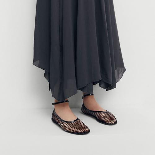 Mesh Ankle Strap Flats for Women Round Toe Ballet Flats Shoes,Casual Mary Jane Flats Comfortable Daily Dress Shoes