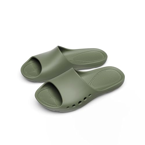 Image of KENROLL KW211 Non Slip Shower Slides, Thin Flat EVA Slippers | 7 drainage holes (5 side+2 bottom), rubber anti-slip patches, lightweight, for pool beach dorm gym, unisex, barefoot feel