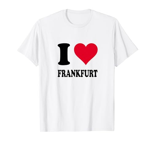 Love Stories I Heart Frankfurt Ich Liebe Frankfurt T-Shirt Weiß V-Ausschnitt Klassisch geschnitten Doppelt genähter Saum Halbarm Unisex Erwachsene Kinder Geschenkartikel Stadtliebhaber S