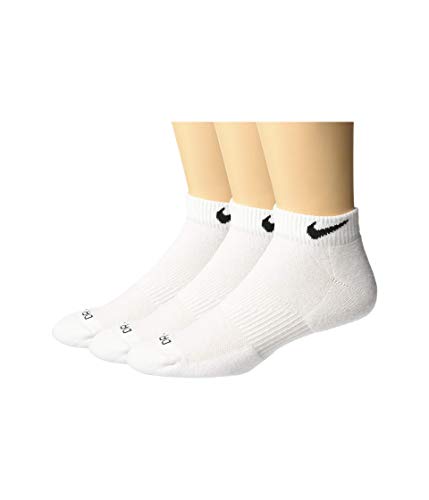 Image of Nike Everyday Plus Cushion Low Socks 3-Pair Pack White /Black SM (US 4-6 Big Kid Shoe Size, Women's Shoe 4-6)