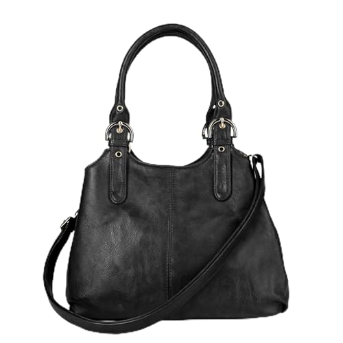 Image of Woodland Leathers Handbags for Women, Tote Bag with Zip, Multi Pocket Shoulder Bag, Ladies Faux Leather Hobo Large Crossbody Bags for Women with Long Strap (Black, Large)