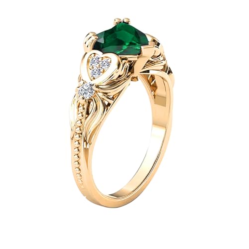 10K 14K 18K Gold 0.08cttw Natural Diamond Heart Shaped Gemstone Ring for Women Heart Gemstone Engagement Promise Rings Anniversary Jewelry Gifts for Her Size 4-162