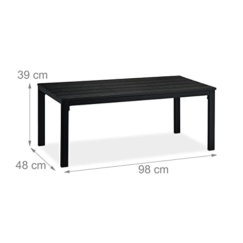 Mesa jardín efecto madera resistente con superficie rectangular negra para porche 5